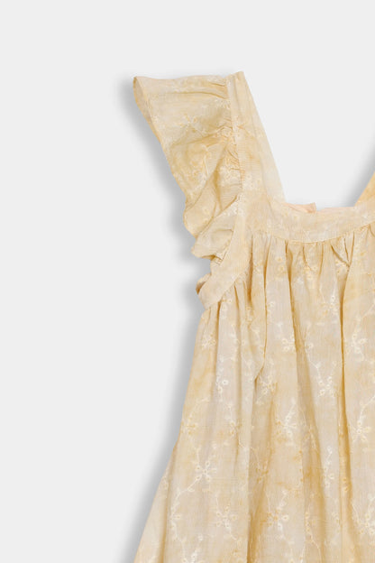 Butter Yellow Embroidered Dress - Cougar Clothing