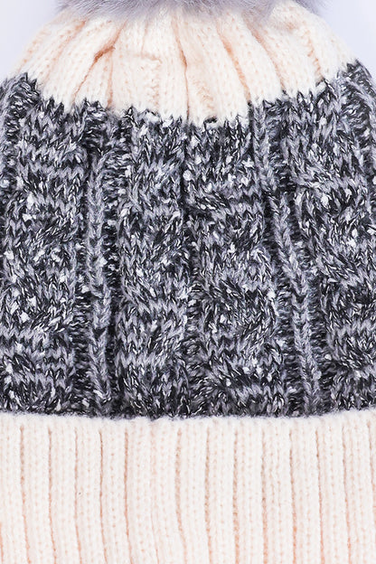 Patterned Knit Pom-Pom Beanie - Cougar Clothing