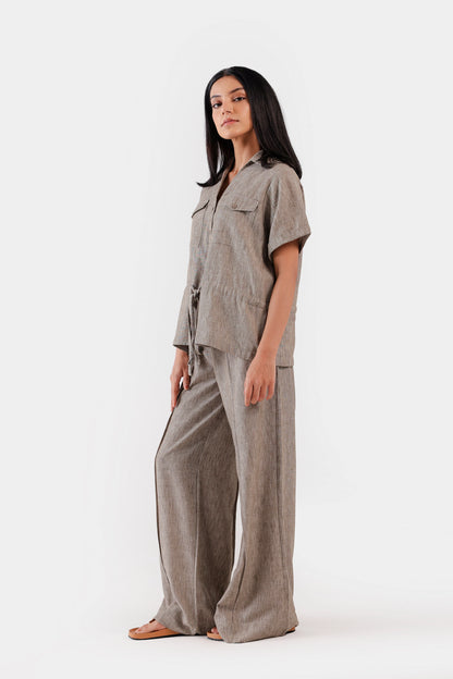 Drawstring Waist Textured Shirt - Cougar Clothing