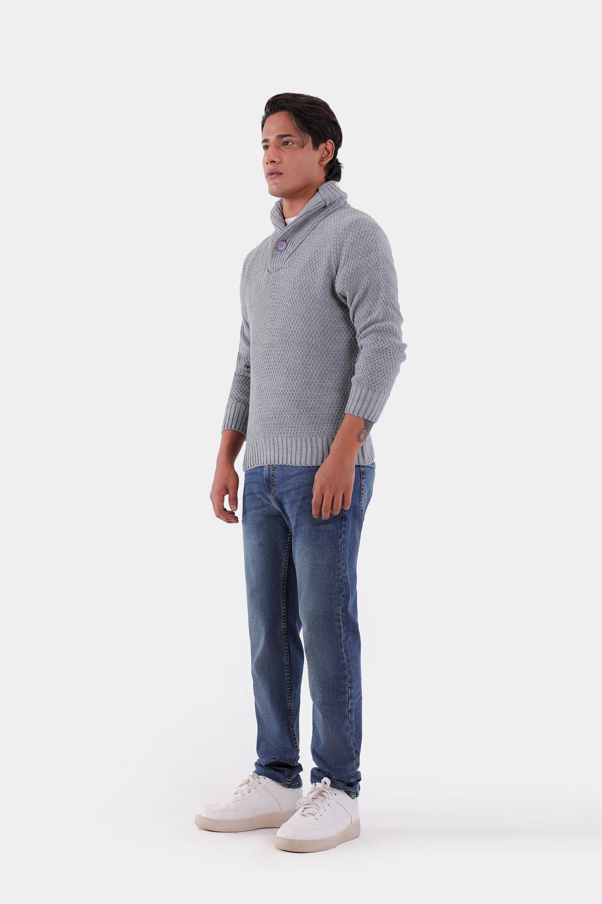 Shawl Neck Knit Sweater - Cougar Clothing
