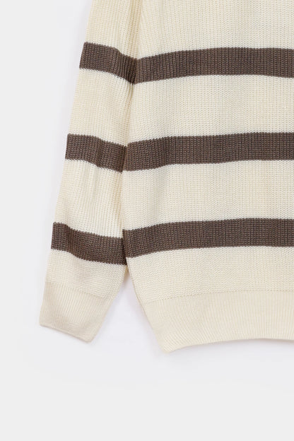 Quarter Zip Striped Sweater - Cougar Clothing