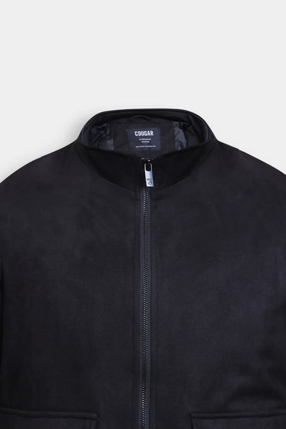 Faux Suede Mock Neck Jacket - Cougar Clothing