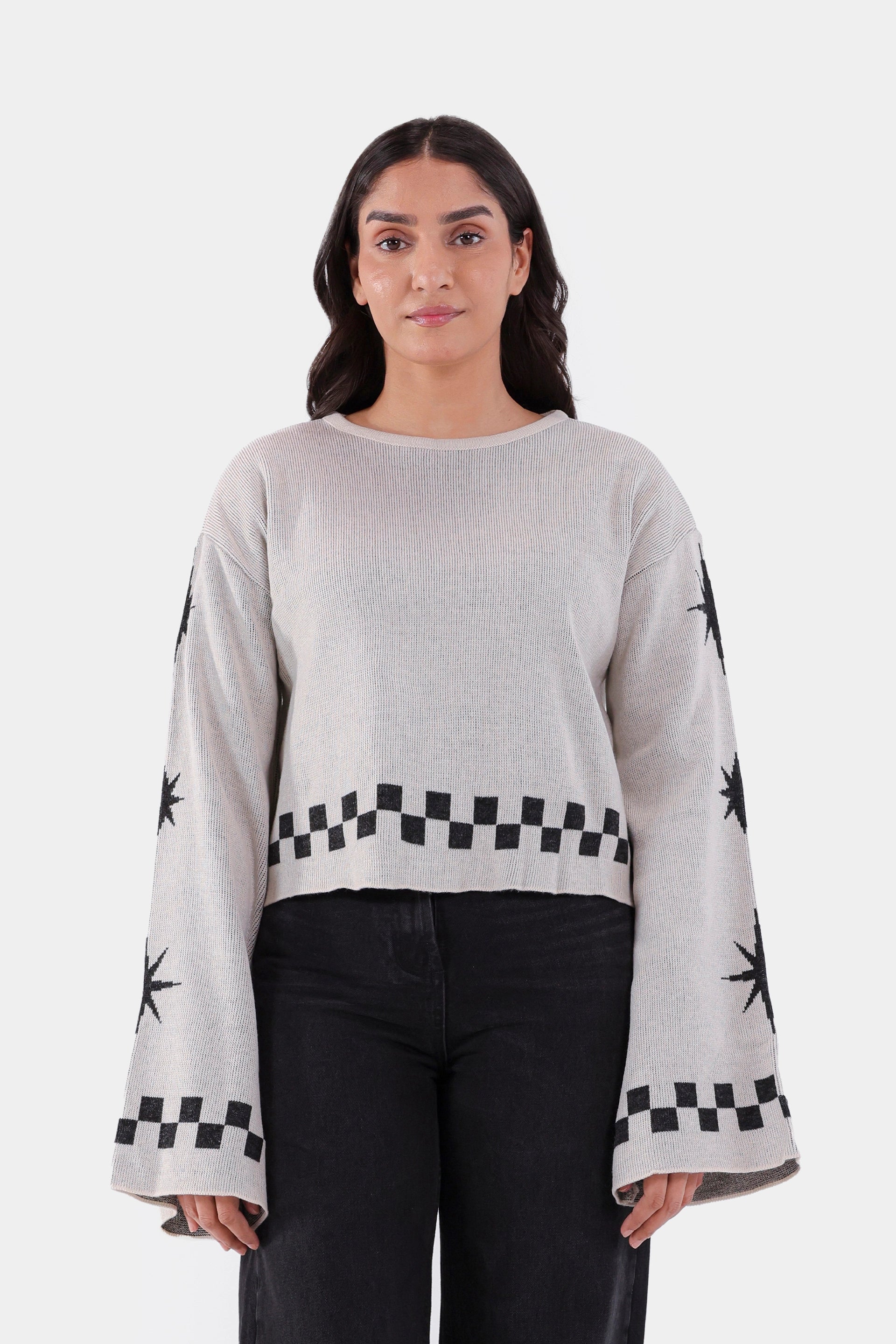 Cropped Jacquard Sweater - Cougar Clothing