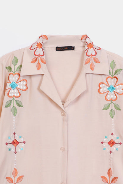 Raw Silk Embroidered Button Down - Cougar Clothing