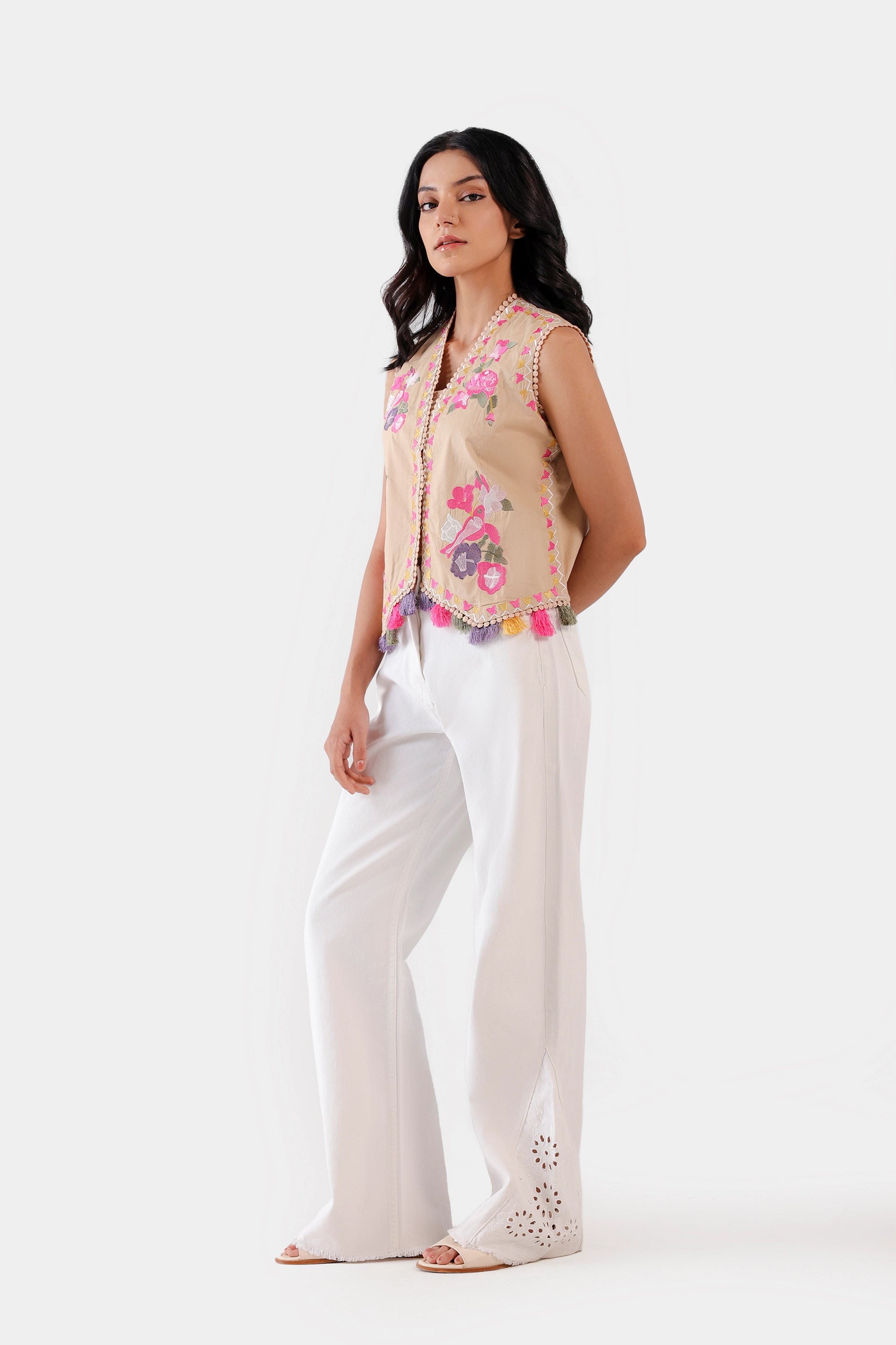 Cropped Embroidered Vest - Cougar Clothing