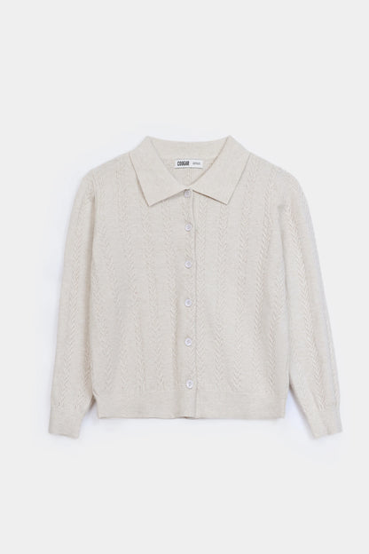 Button-Down Cable Knit Cardigan