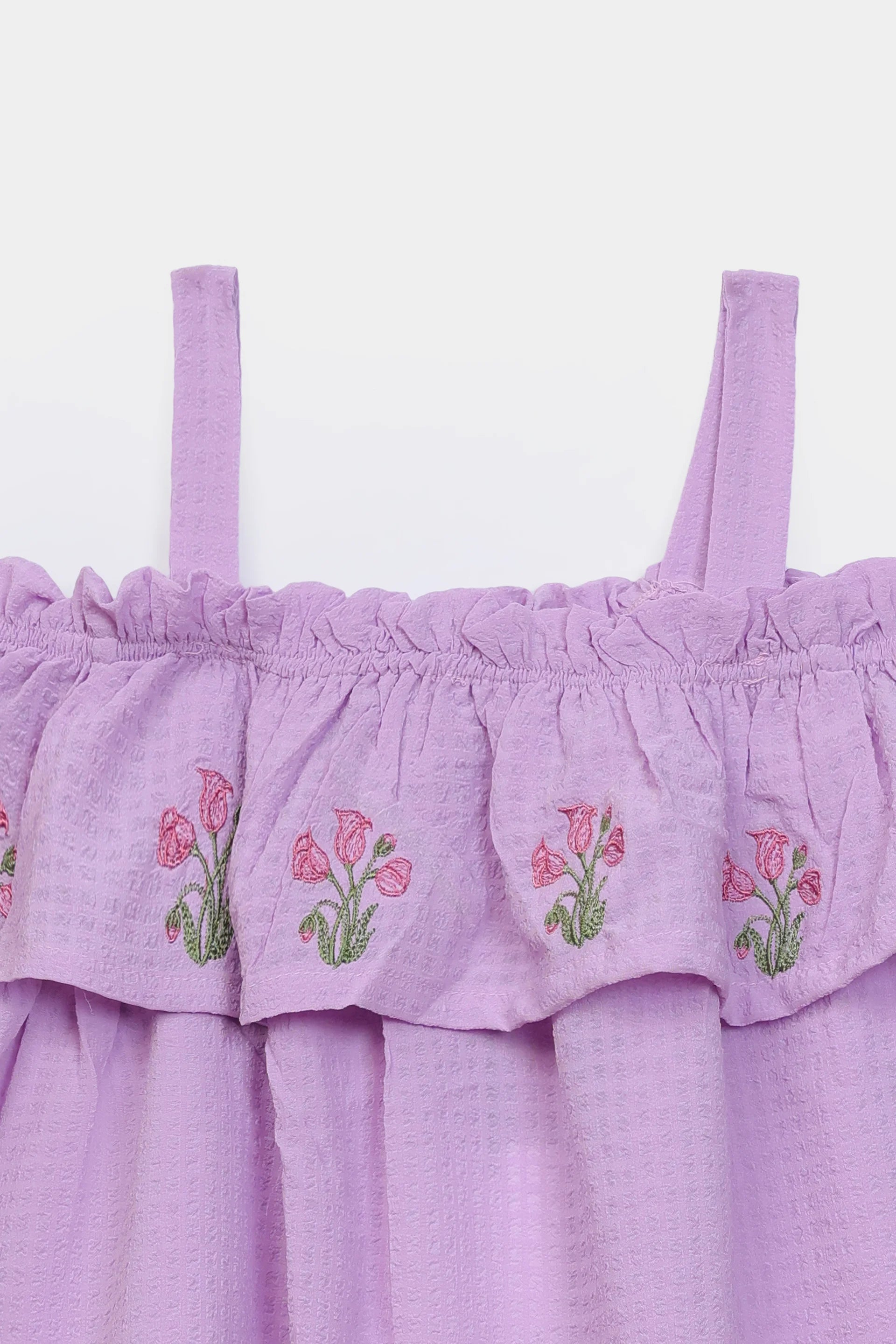 Embroidered Top With Spaghetti Straps - Cougar Clothing
