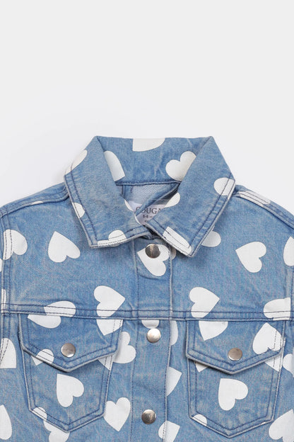 Heart Printed Denim Jacket - Cougar Clothing