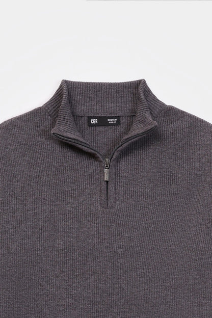 Rib Knit Quarter Sweater - Cougar Clothing