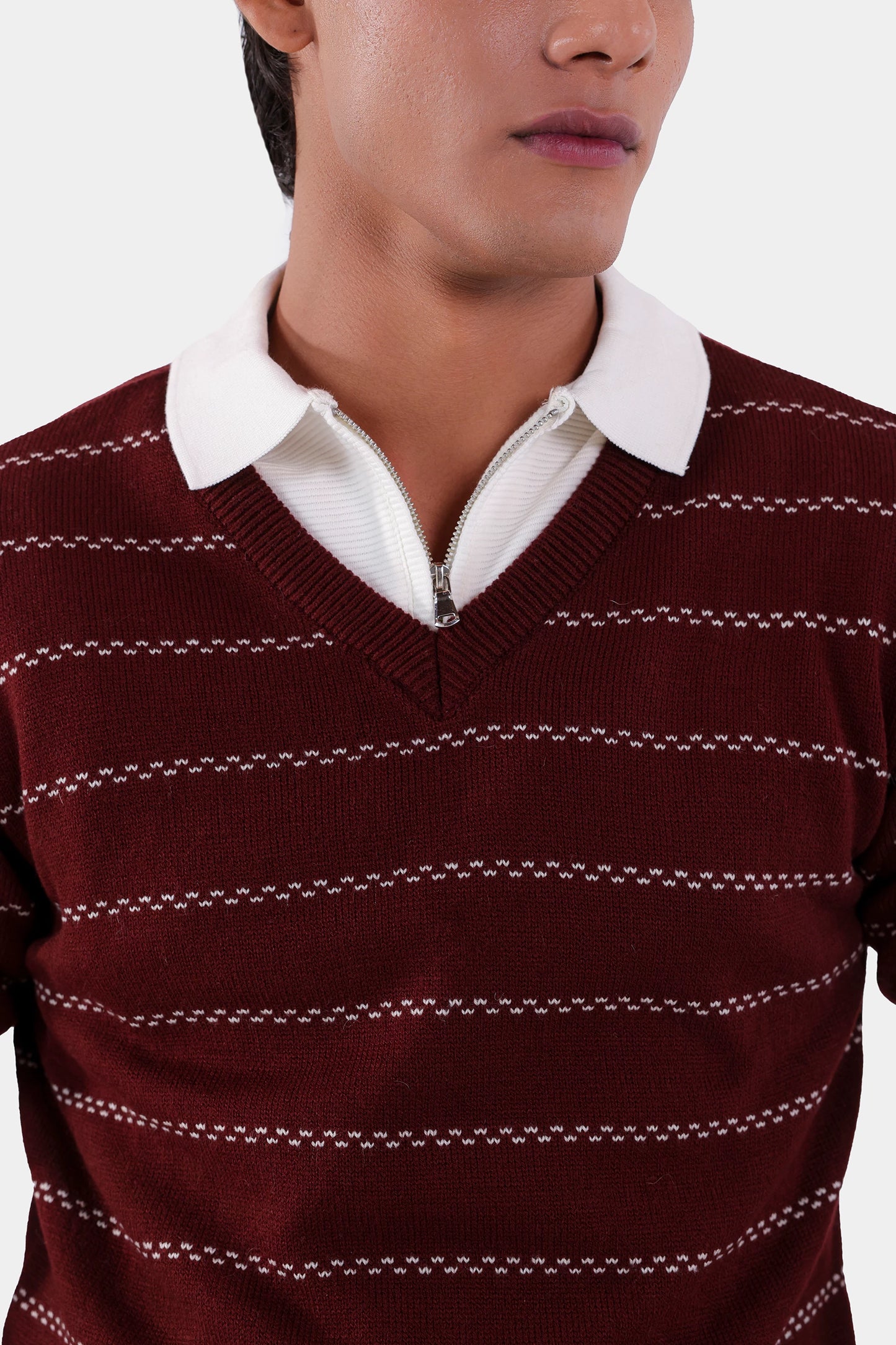 V-Neck Striped Sweater - Cougar Clothing