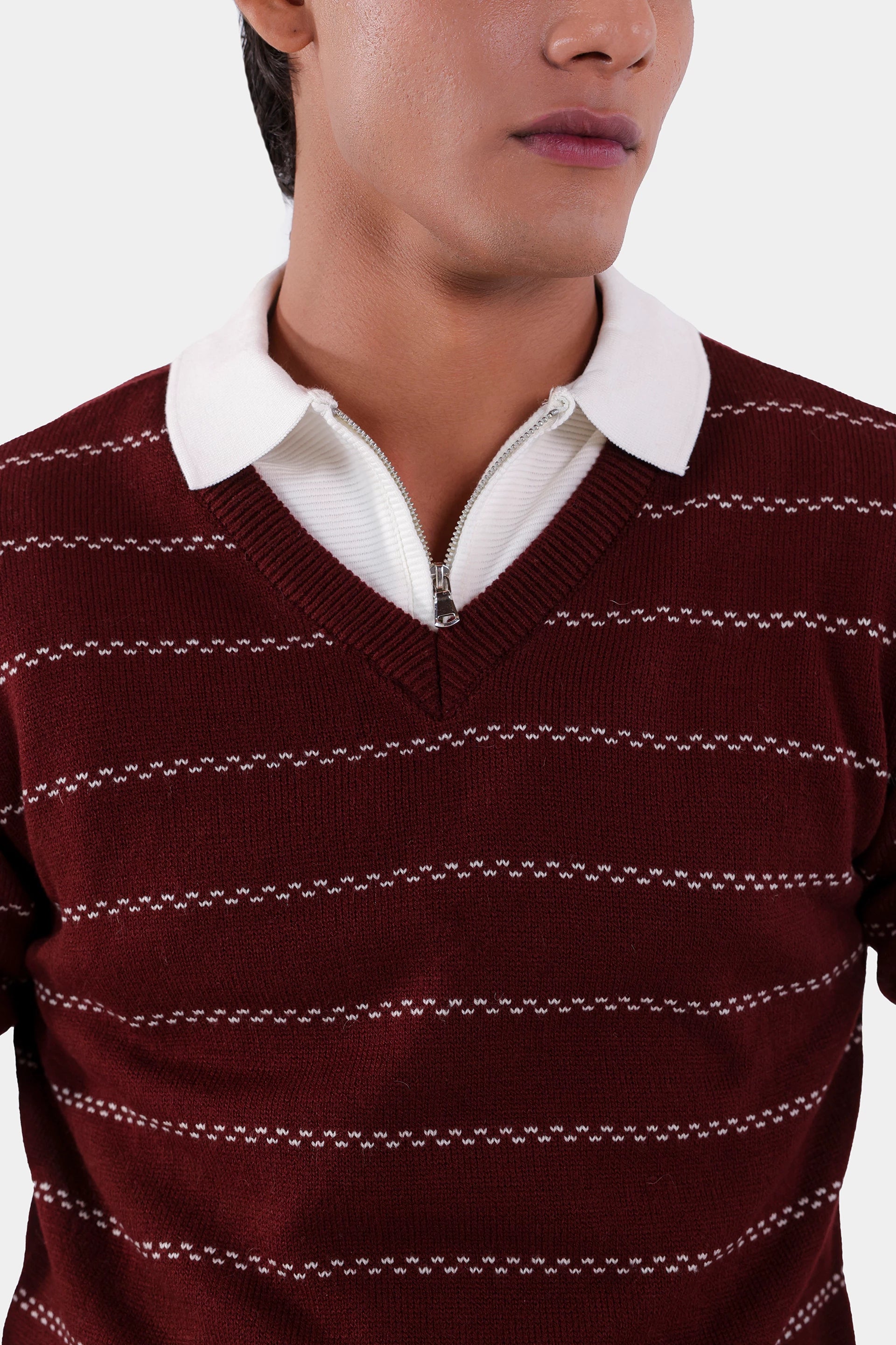 V-Neck Striped Sweater - Cougar Clothing