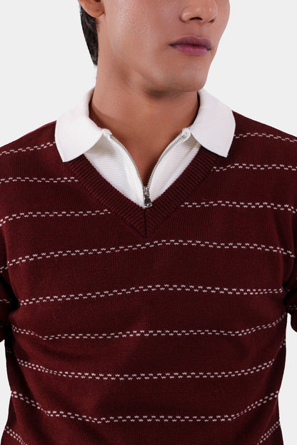 V-Neck Striped Sweater - Cougar Clothing