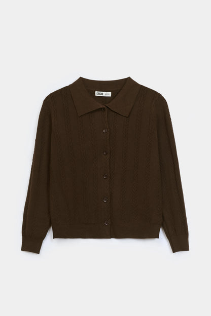 Button-Down Cable Knit Cardigan
