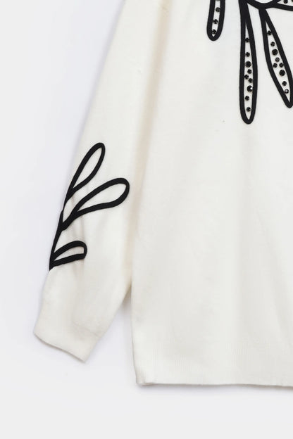 Leaf Embroidered Knit Sweater - Cougar Clothing