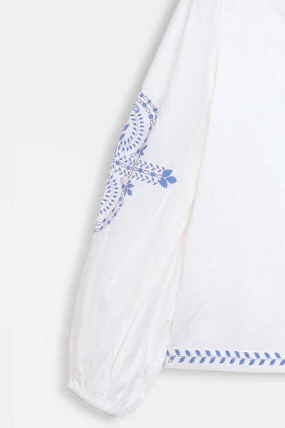 Printed Top With Balloon Sleeves - Cougar Clothing