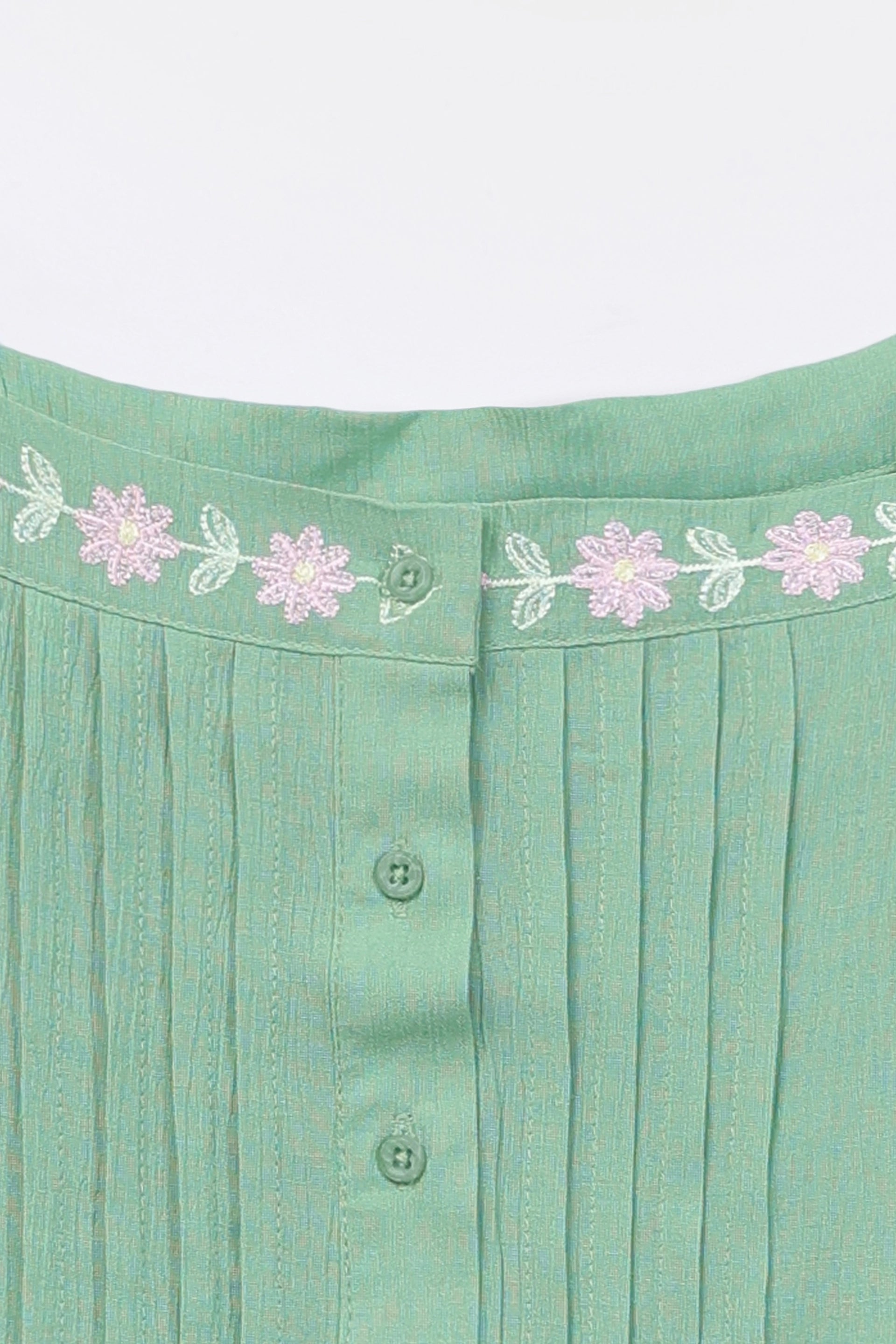 Pleated Embroidered Top - Cougar Clothing