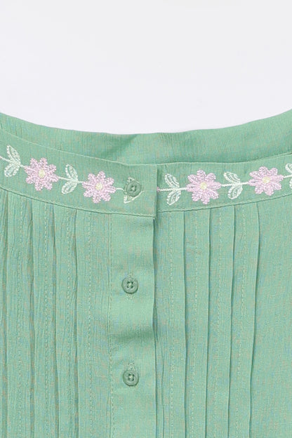 Pleated Embroidered Top - Cougar Clothing