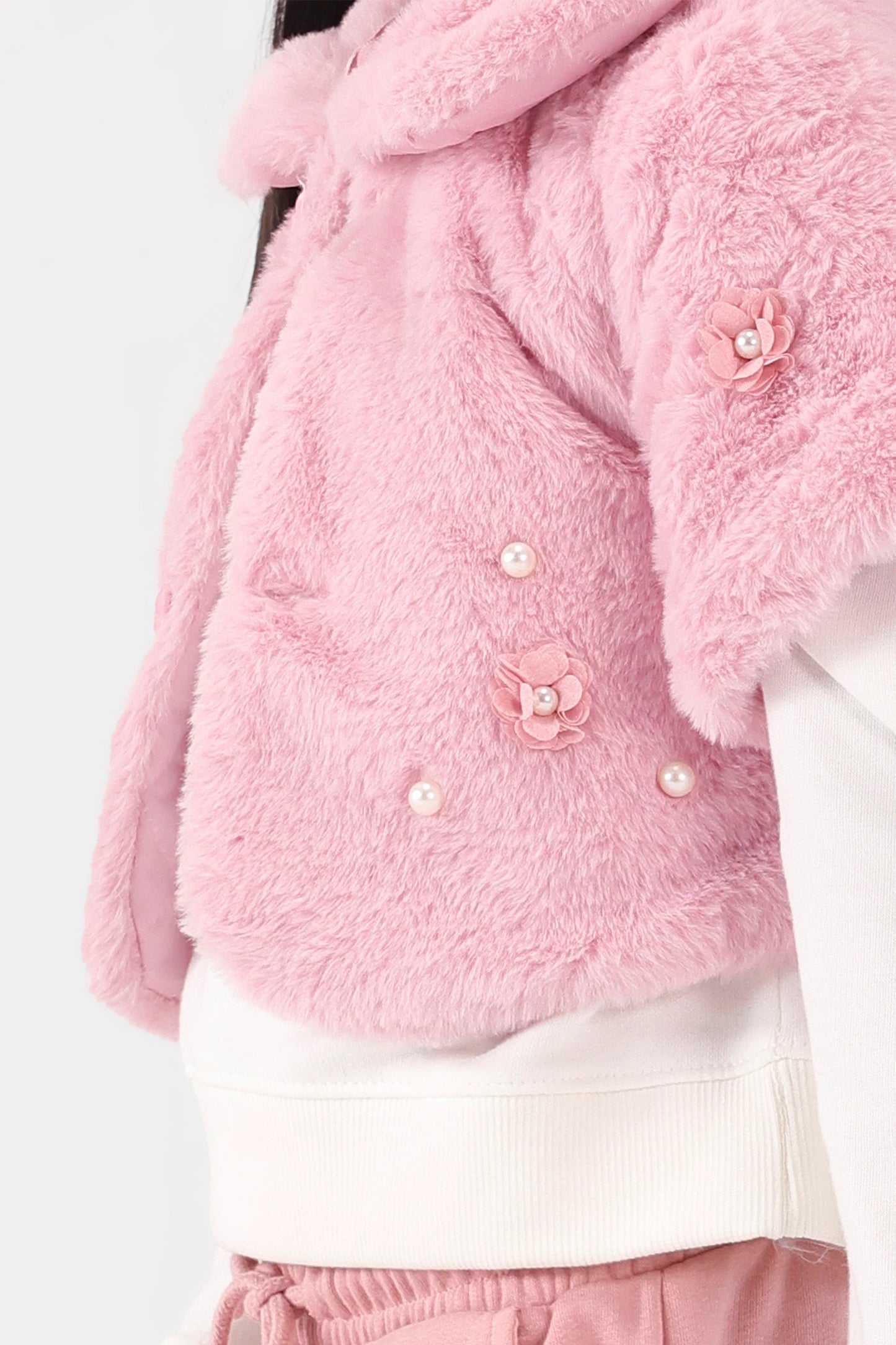 Floral Adorned Plush Jacket - Cougar Clothing