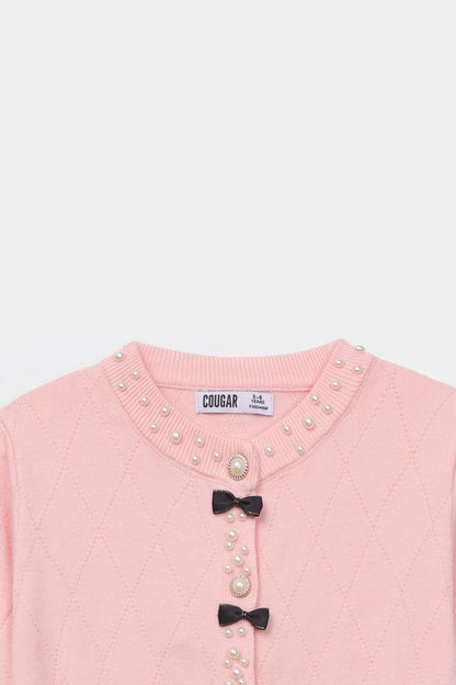 Knit Cardigan With Faux Pearls - Cougar Clothing