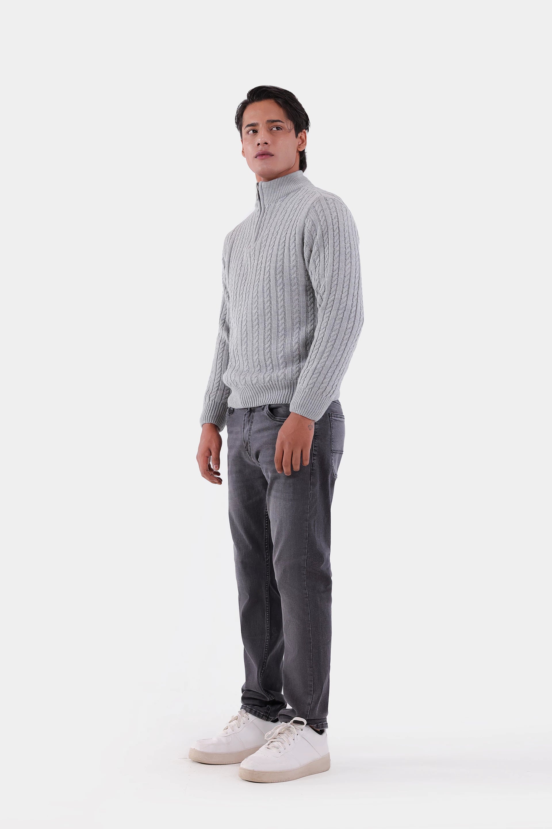 Cable Knit Quarter Sweater - Cougar Clothing