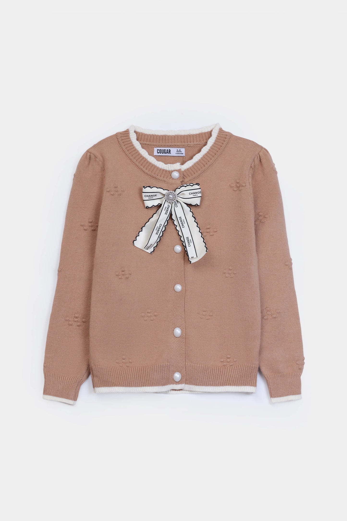 Textured Bow-Detailed Cardigan