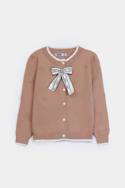 Textured Bow-Detailed Cardigan