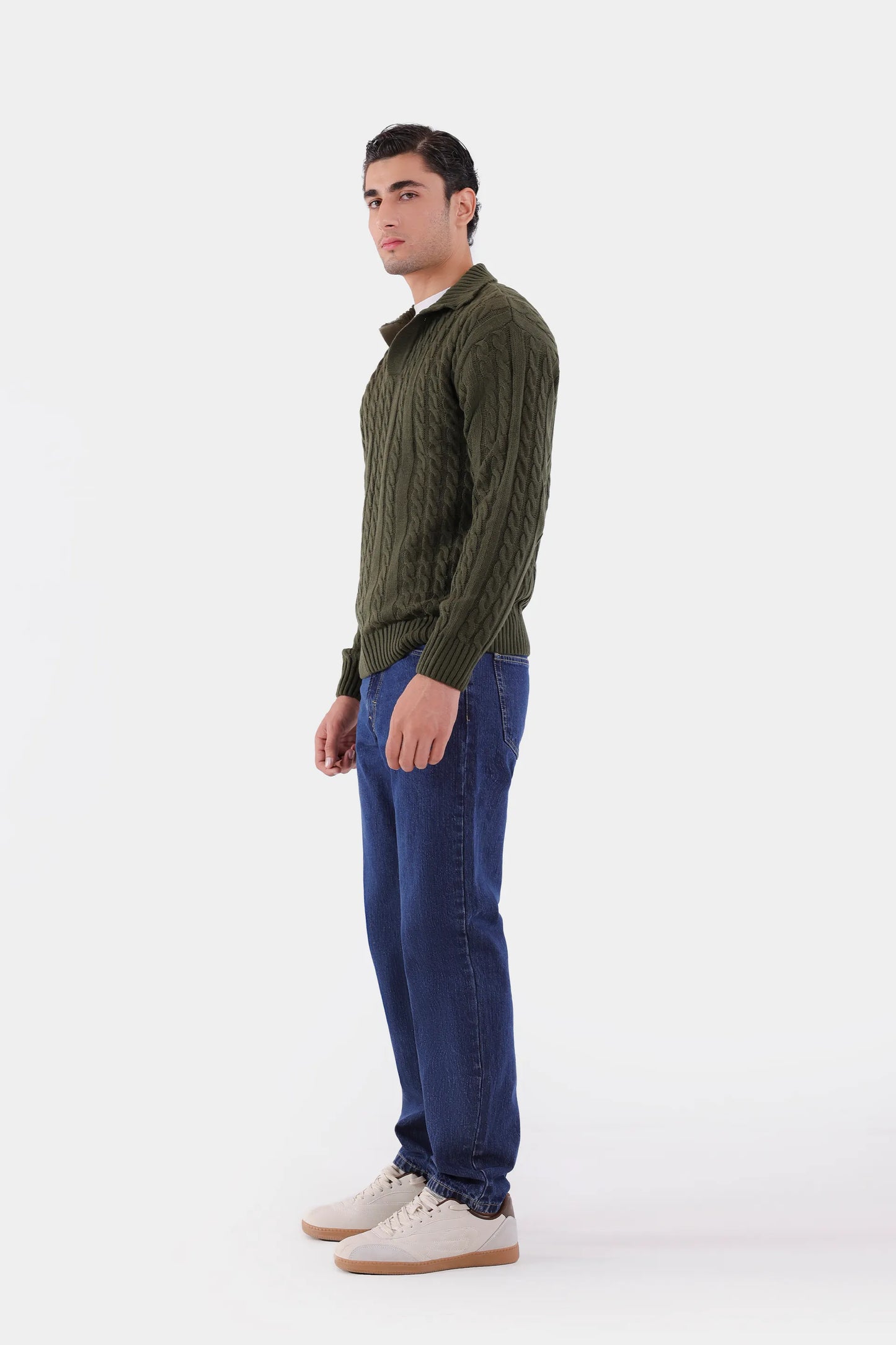 Cable Knit Open Collar Sweater - Cougar Clothing