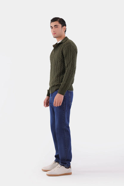 Cable Knit Open Collar Sweater - Cougar Clothing