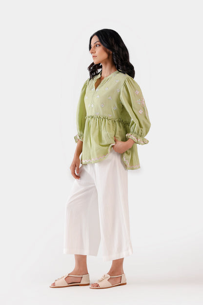 Self Jacquard Peplum Top - Cougar Clothing