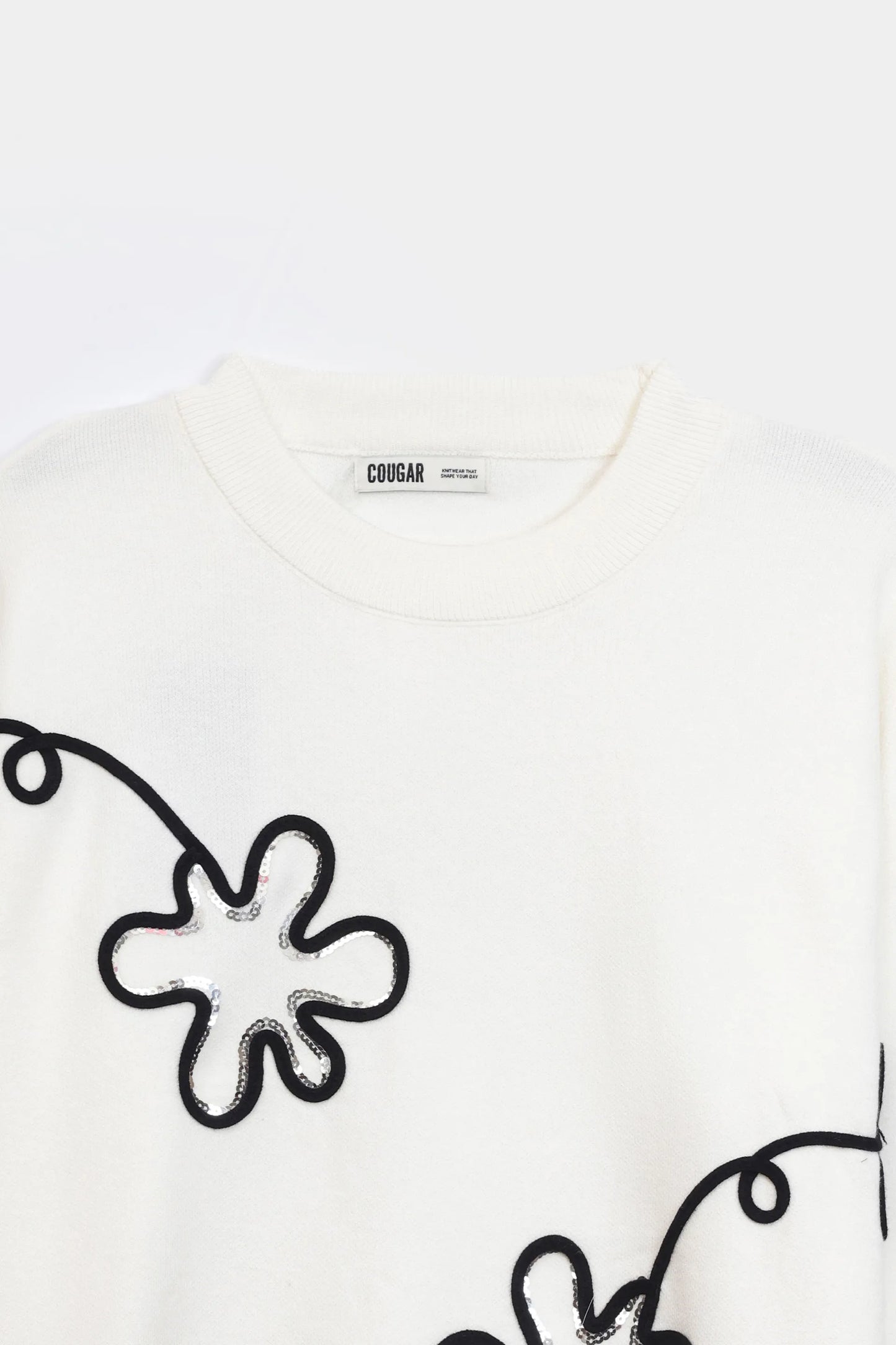 Fine Knit Applique Sequin Sweater - Cougar Clothing