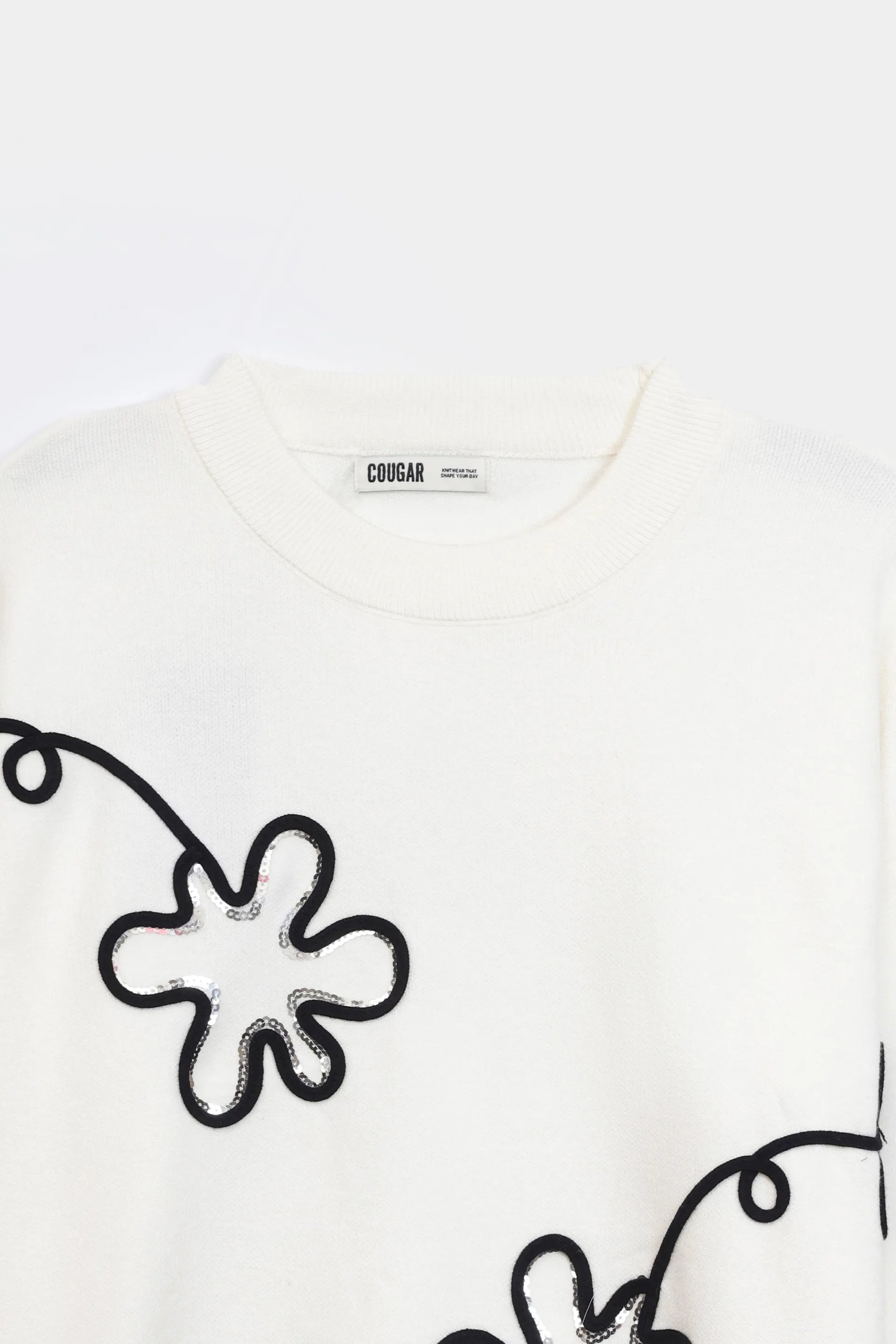 Fine Knit Applique Sequin Sweater - Cougar Clothing