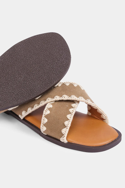 Trimmed Sandals With Crossover Straps - Cougar Clothing