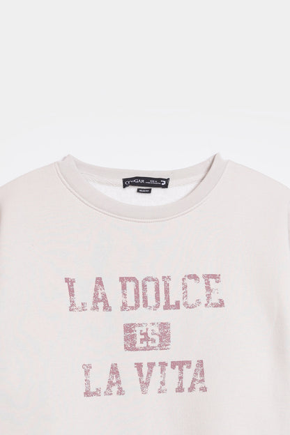 Text Print Fleece Sweatshirt - Cougar Clothing