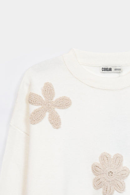 Embroidered Floral Knit Sweater - Cougar Clothing