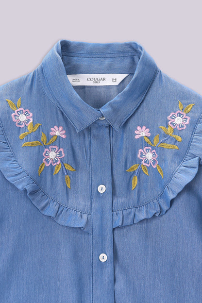 Embroidered Chambray Button-Down - Cougar Clothing