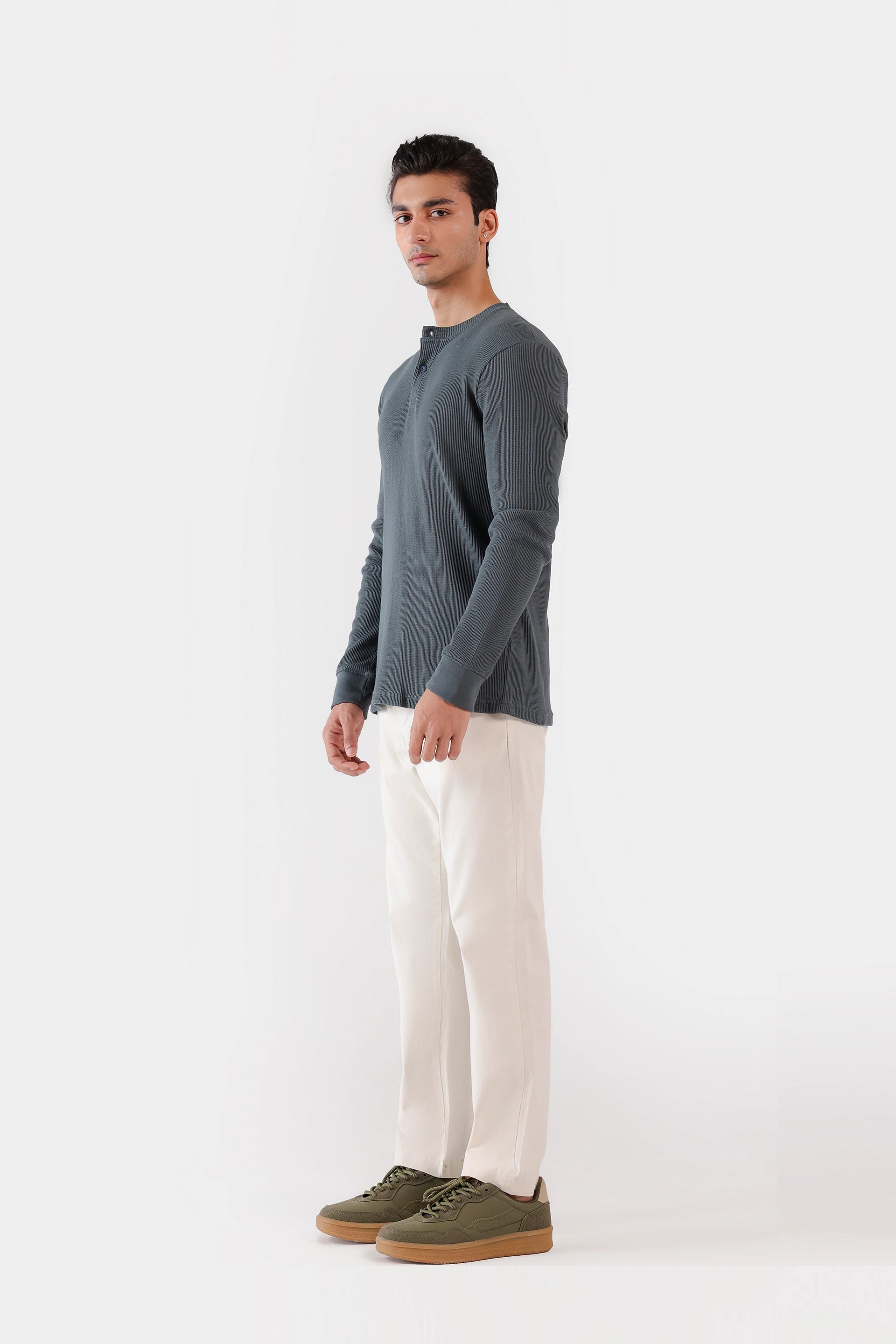 Waffle Knit Henley T-Shirt - Cougar Clothing