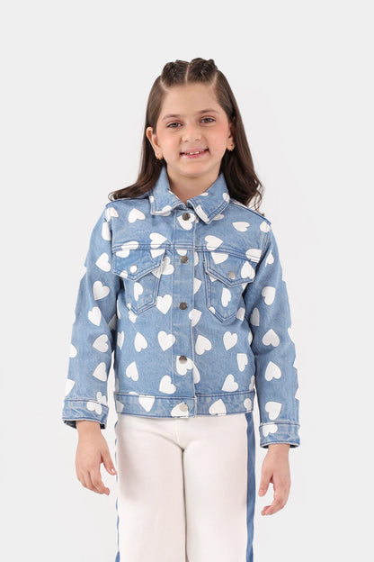 Heart Printed Denim Jacket - Cougar Clothing