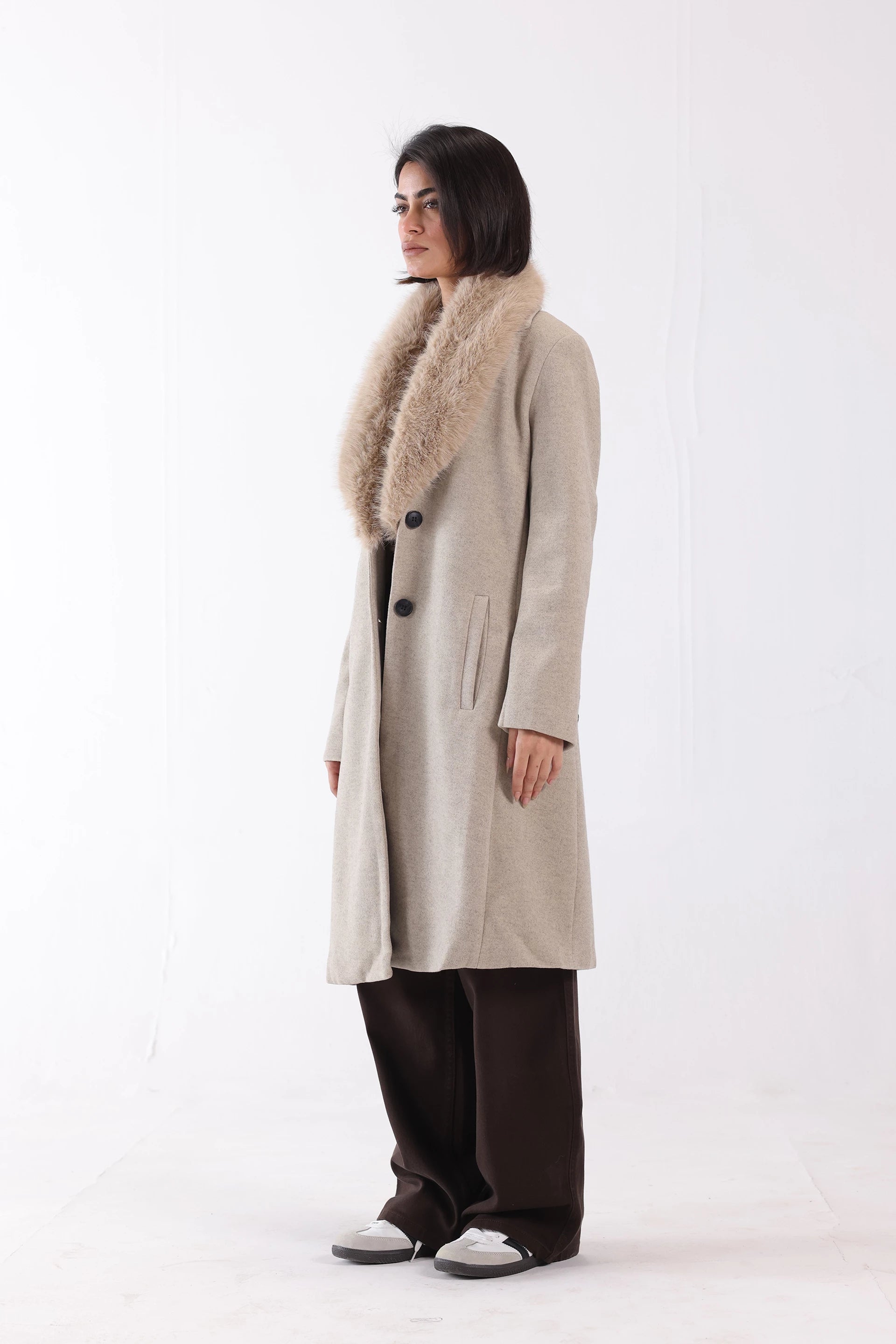 Long Coat With Detachable Faux Fur - Cougar Clothing