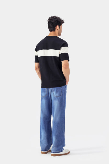 Popcorn Knit Panelled T-Shirt - Cougar Clothing