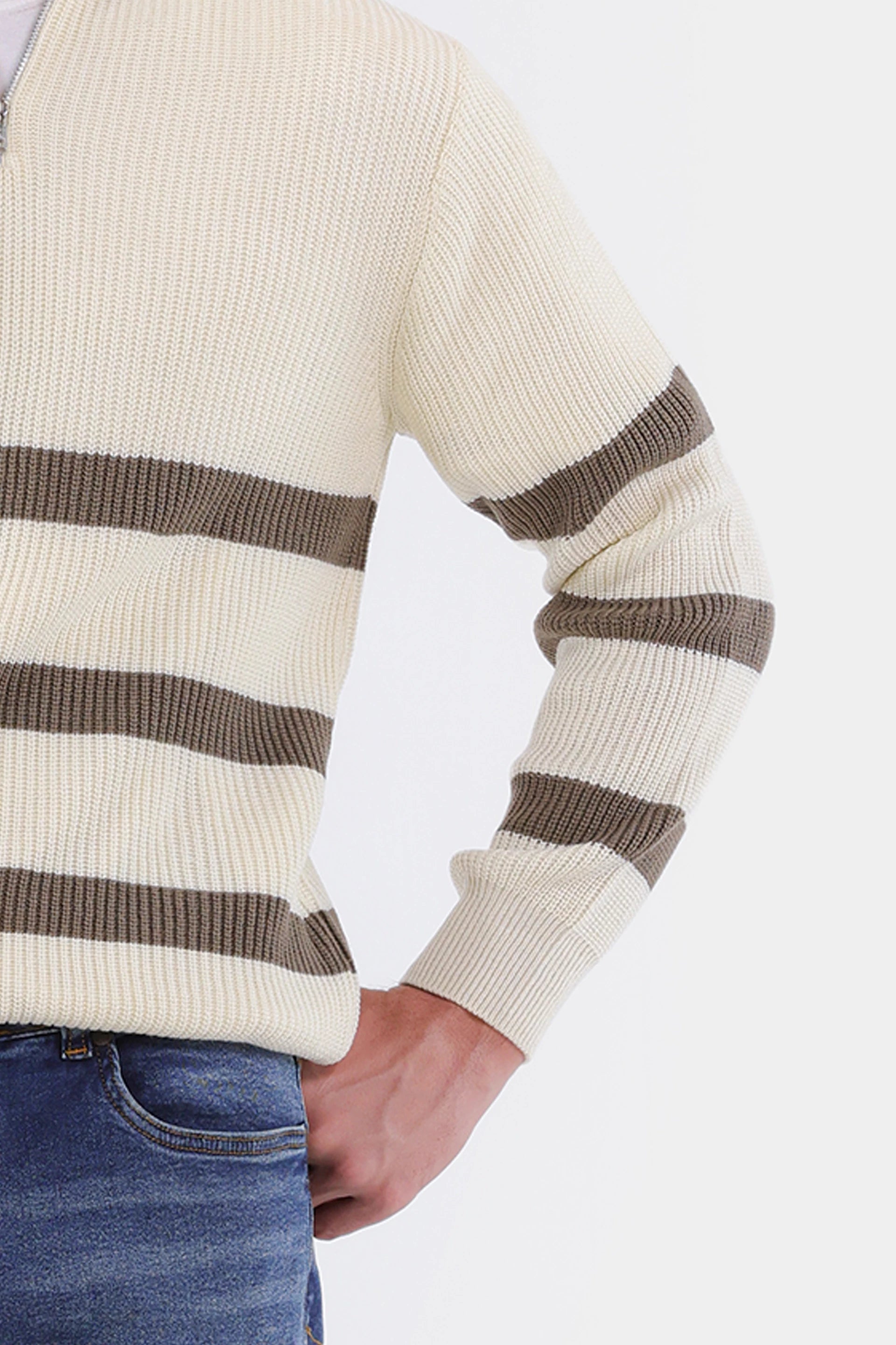 Quarter Zip Striped Sweater - Cougar Clothing