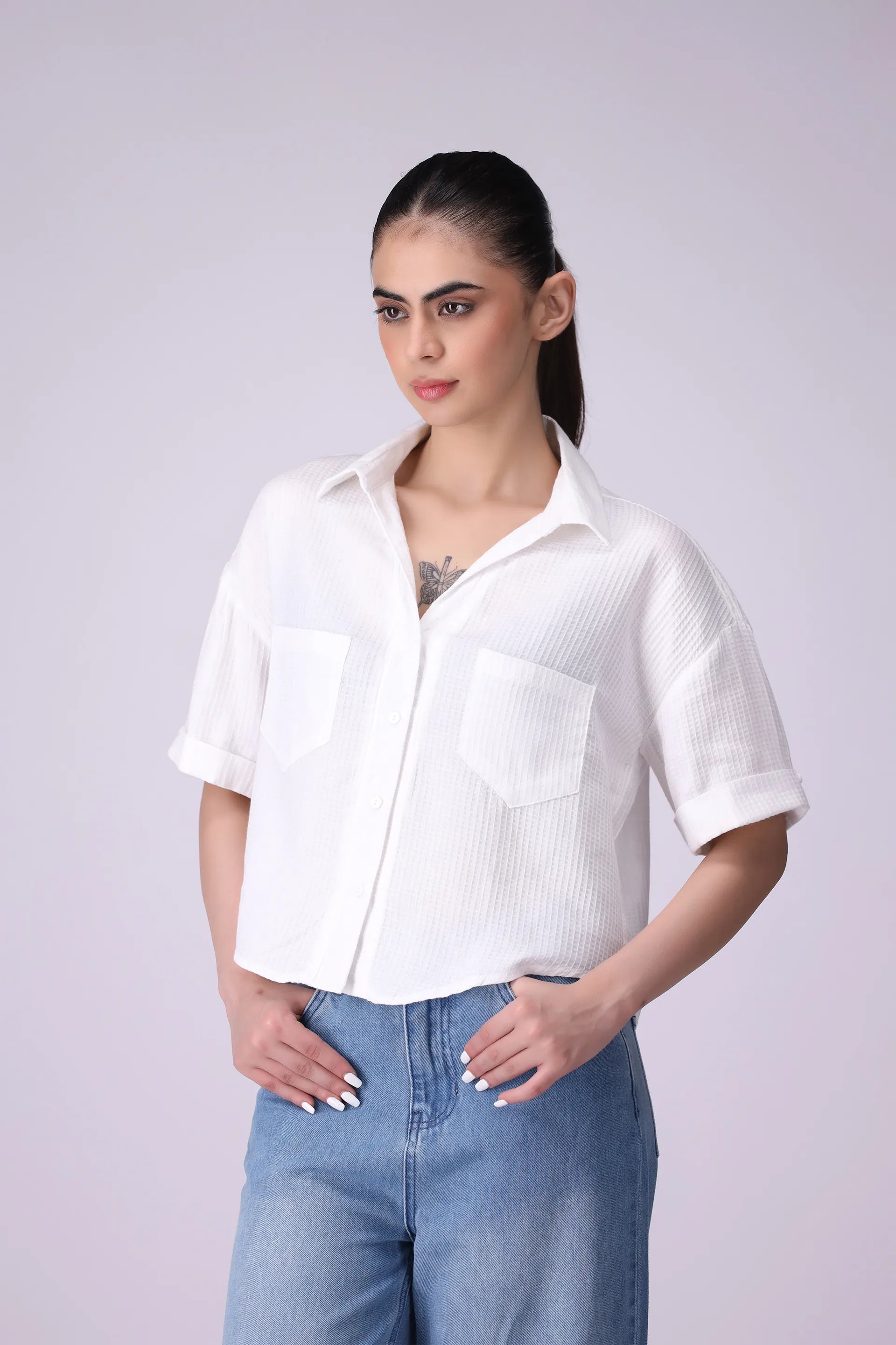 Textured Shirt With Patch Pockets - Cougar Clothing