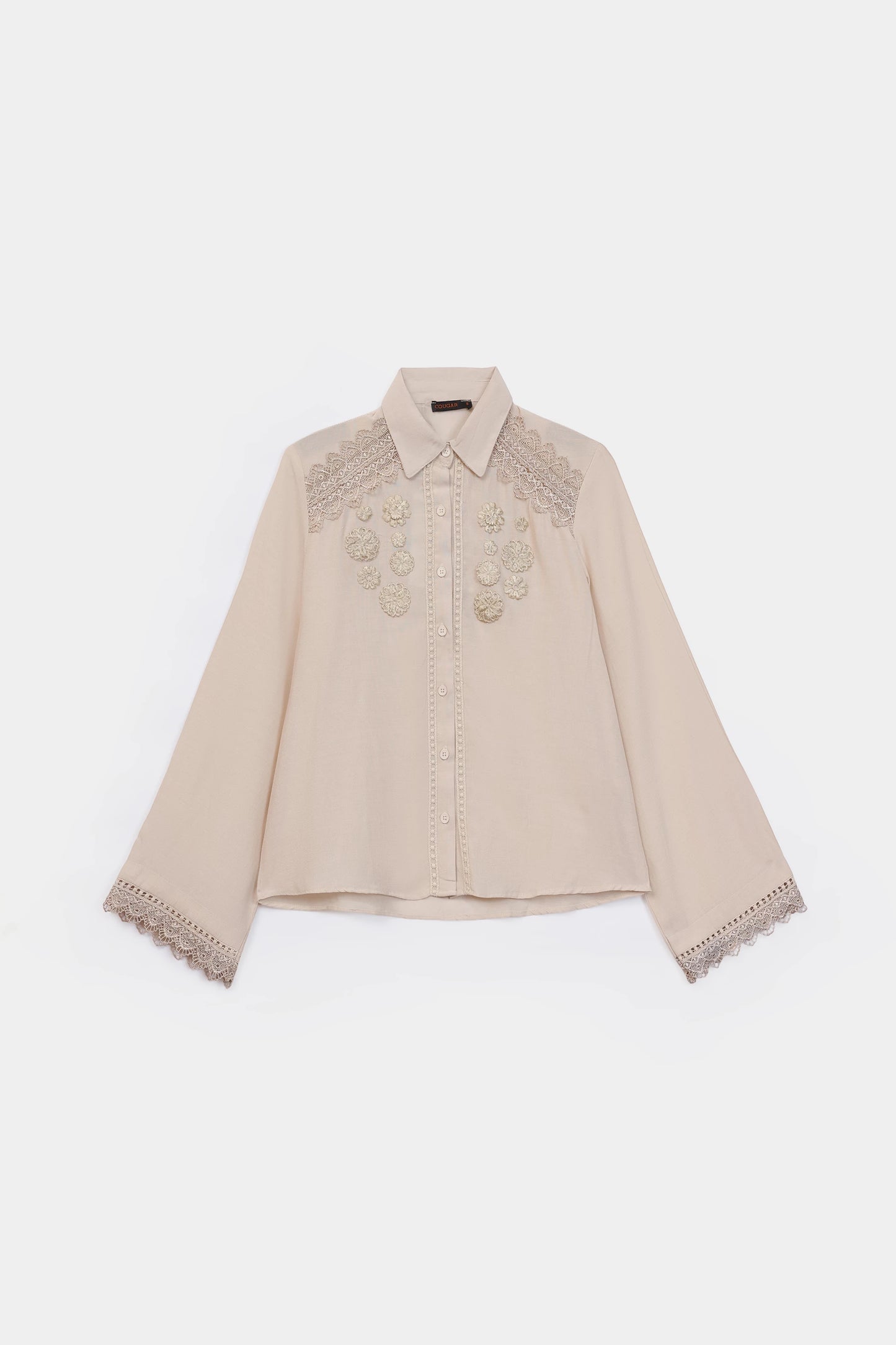 Ecru Lace Trim Shirt - Cougar Clothing