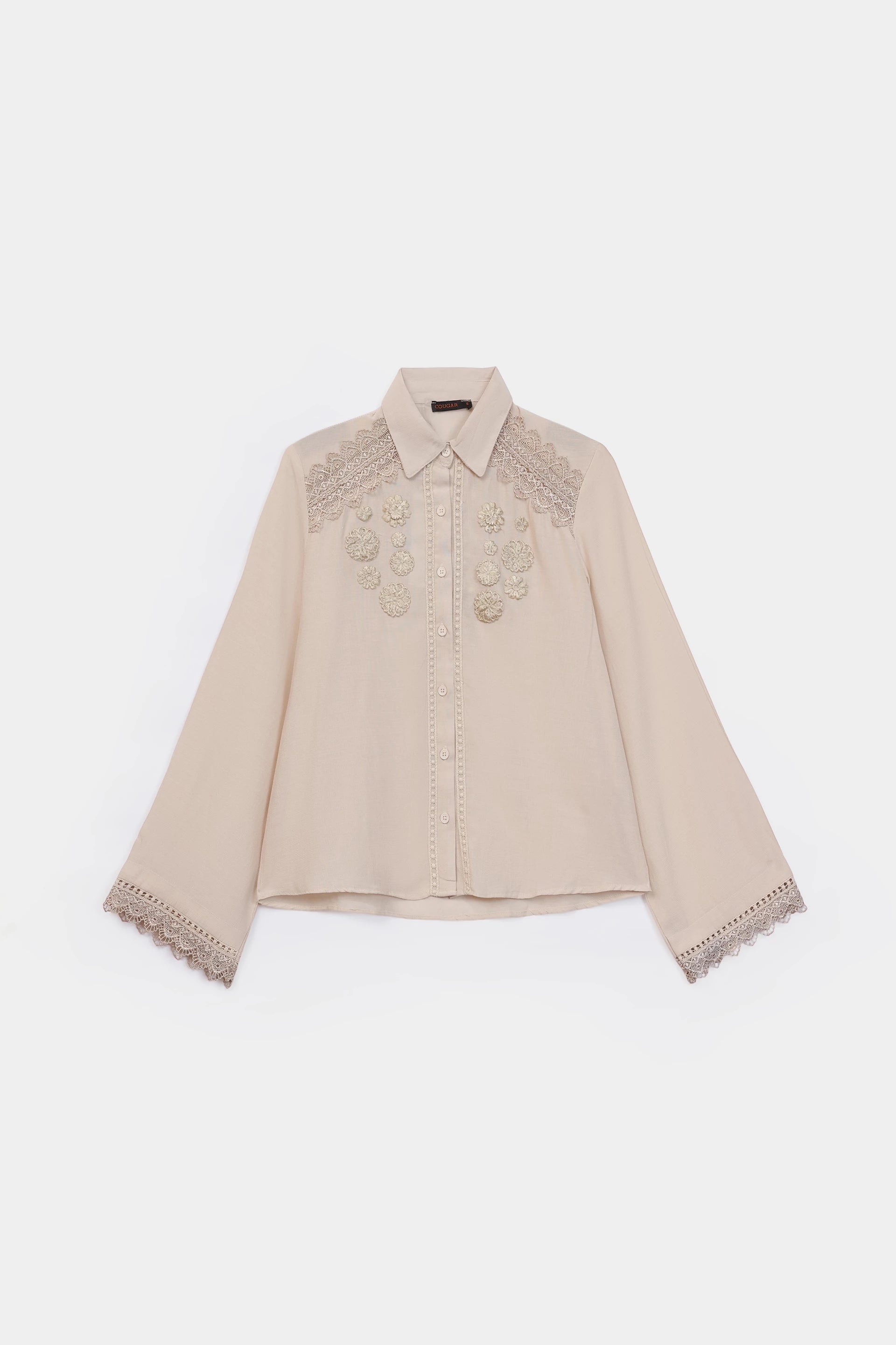 Ecru Lace Trim Shirt - Cougar Clothing