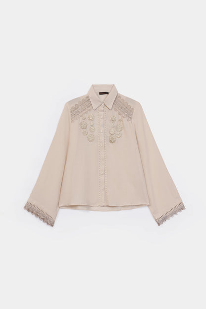 Ecru Lace Trim Shirt - Cougar Clothing