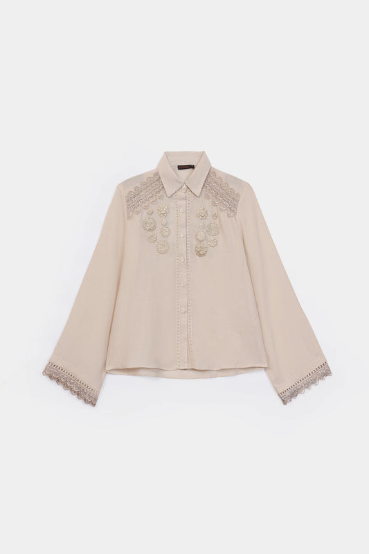 Ecru Lace Trim Shirt - Cougar Clothing