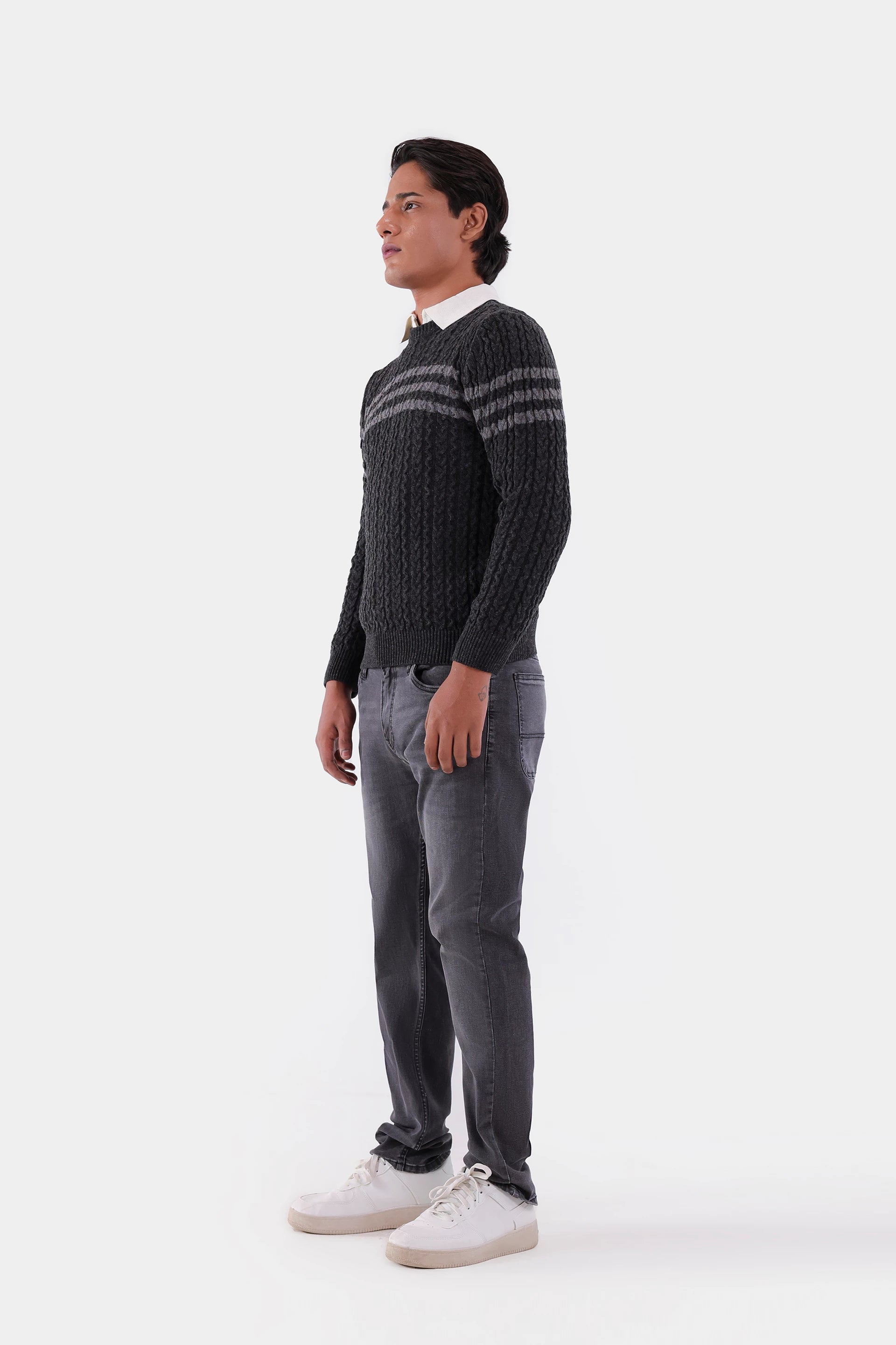 Chest Striped Knit Sweater - Cougar Clothing