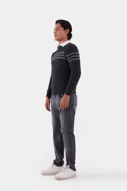 Chest Striped Knit Sweater - Cougar Clothing