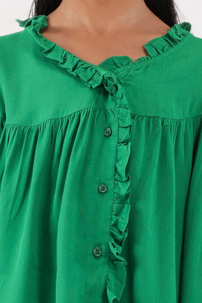 Button-Front Frilled Dress - Cougar Clothing