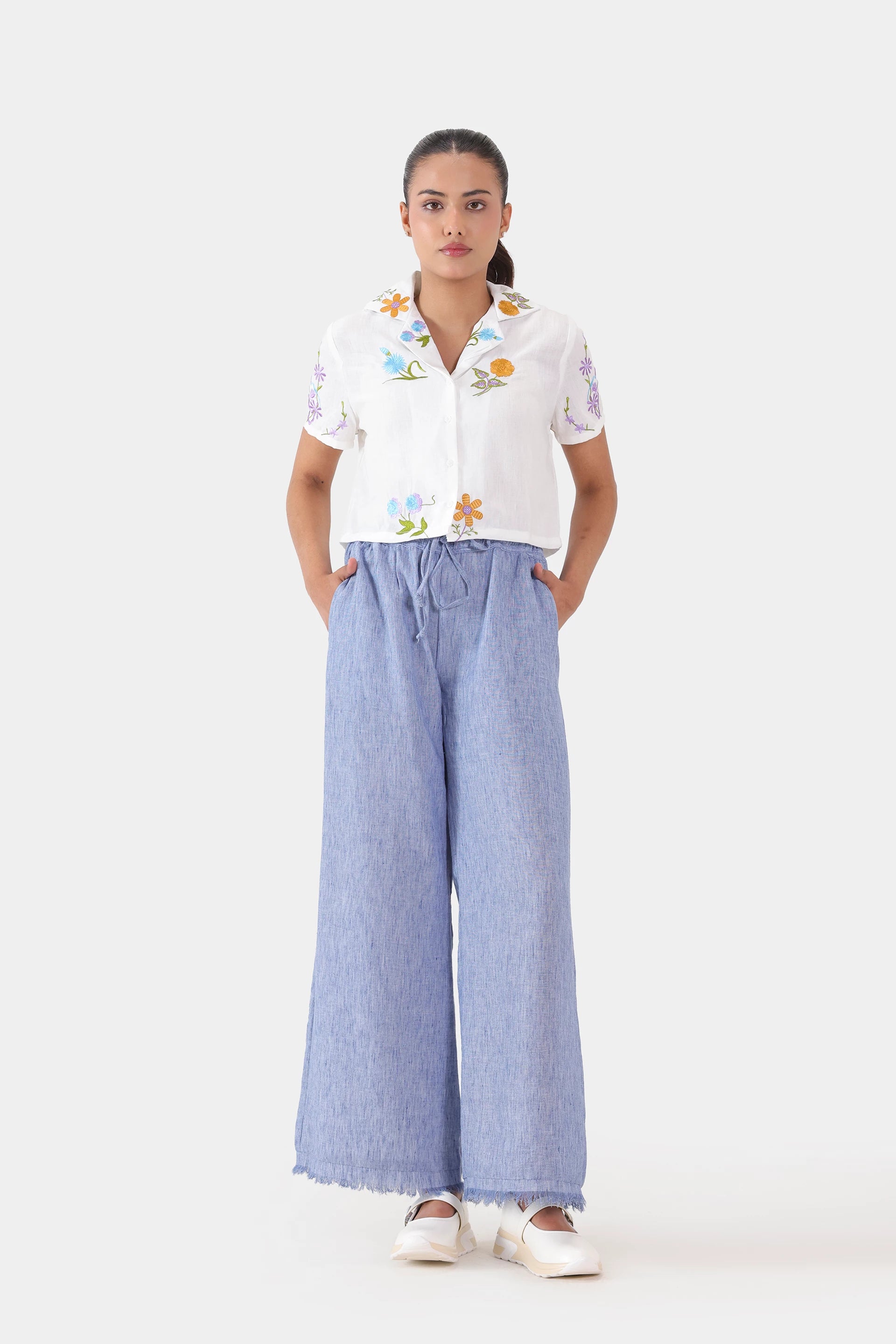 Frayed-Hem Drawstring Trousers - Cougar Clothing