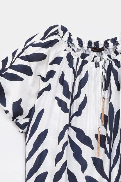 Printed Dress With Puff Sleeves - Cougar Clothing